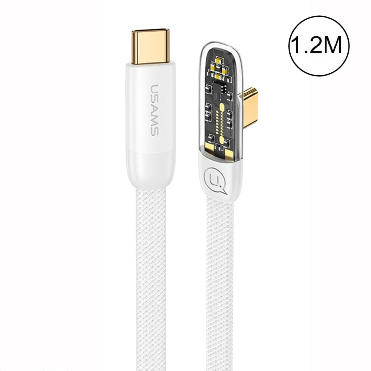 USAMS US-SJ584 PD 100W Iceflake Series Type-C to Type-C Right Angle Transparent Fast Charge Data Cable, Cable Length:1.2m(White) - USB-C & Type-C Cable by USAMS | Online Shopping UK | buy2fix