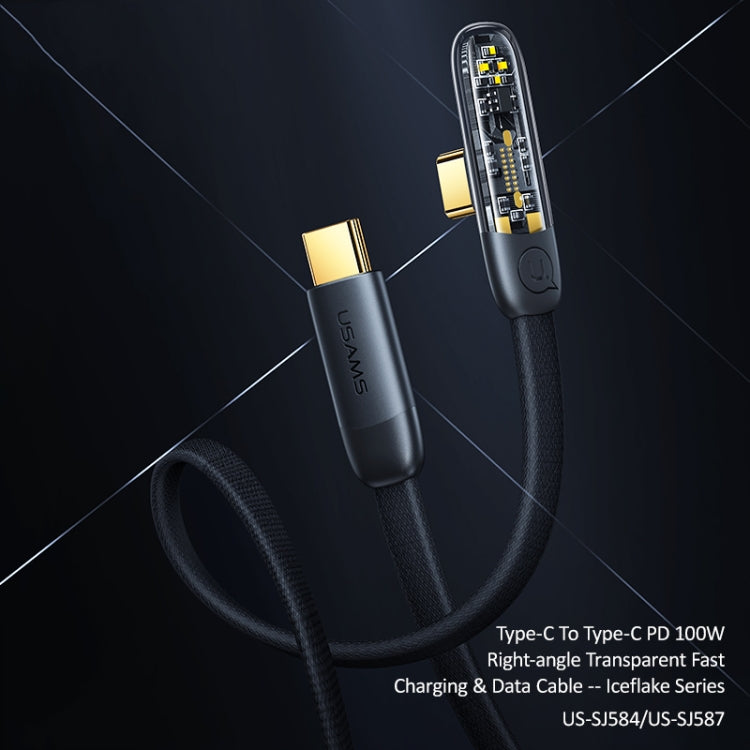 USAMS US-SJ584 PD 100W Iceflake Series Type-C to Type-C Right Angle Transparent Fast Charge Data Cable, Cable Length:1.2m(White) - USB-C & Type-C Cable by USAMS | Online Shopping UK | buy2fix