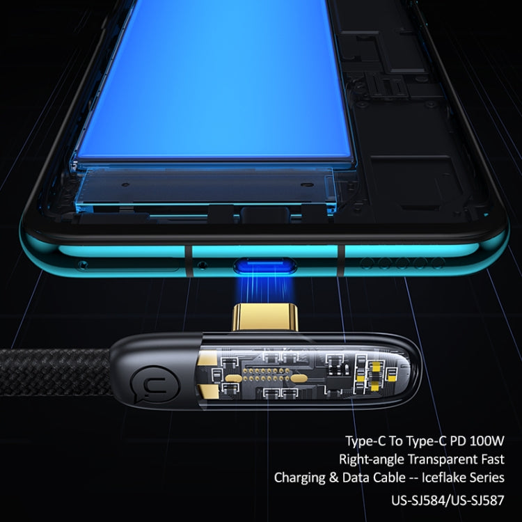 USAMS US-SJ584 PD 100W Iceflake Series Type-C to Type-C Right Angle Transparent Fast Charge Data Cable, Cable Length:1.2m(White) - USB-C & Type-C Cable by USAMS | Online Shopping UK | buy2fix