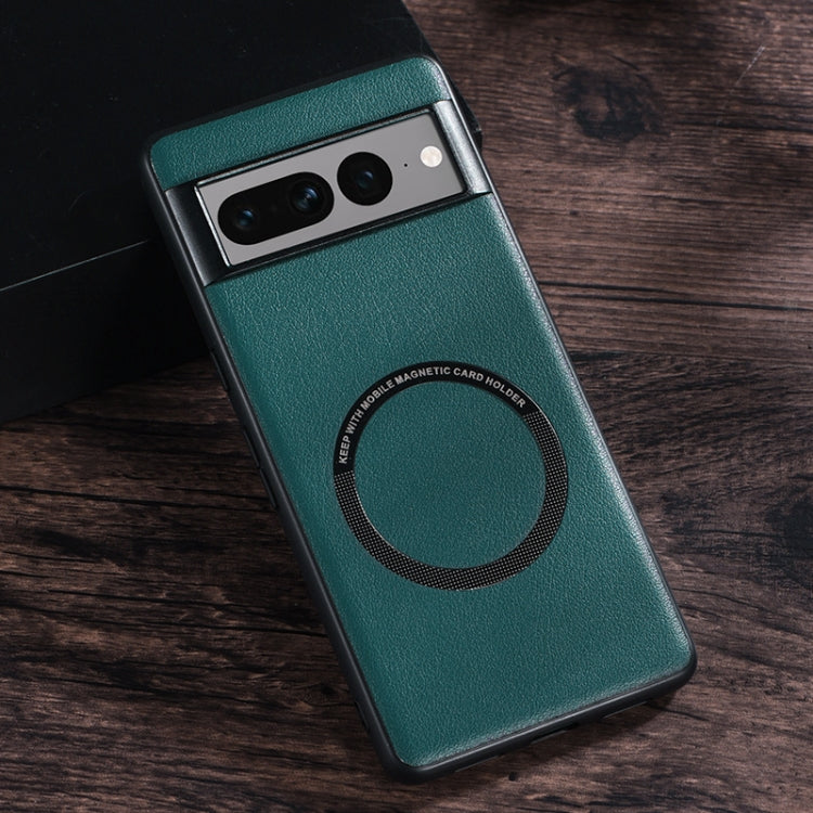 For Google Pixel 7 Magsafe Magnetic Ring Leather Texture Phone Case(Green) - Google Cases by buy2fix | Online Shopping UK | buy2fix