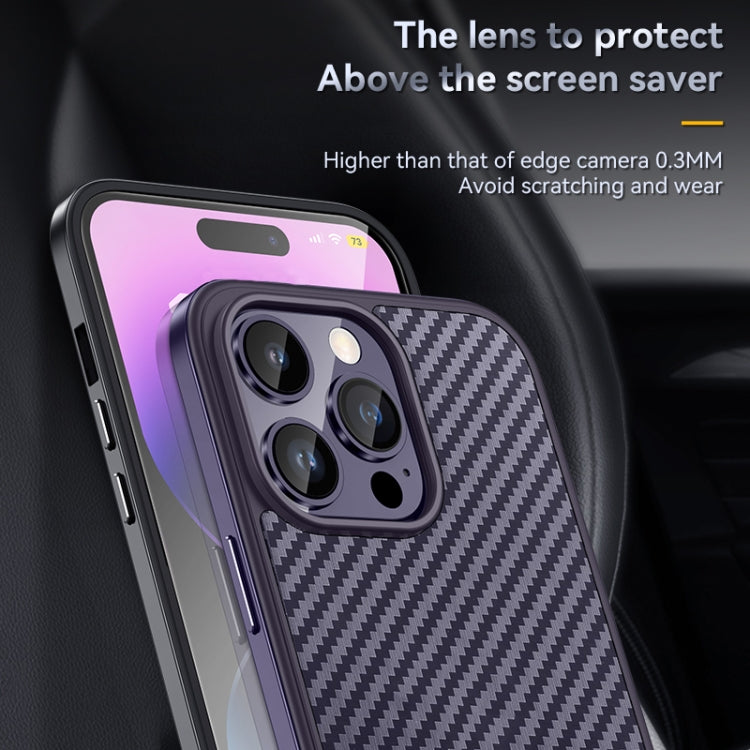 For iPhone 14 Pro Max SULADA Carbon Fiber Textured Shockproof Metal + TPU Frame Case(Dark Purple) - iPhone 14 Pro Max Cases by SULADA | Online Shopping UK | buy2fix