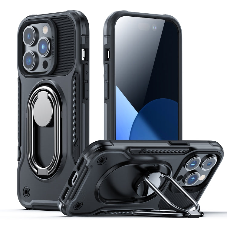 For iPhone 14 JOYROOM PC + TPU Dual-layer Shockproof Phone Case with Rotating Holder(Black) - iPhone 14 Cases by JOYROOM | Online Shopping UK | buy2fix