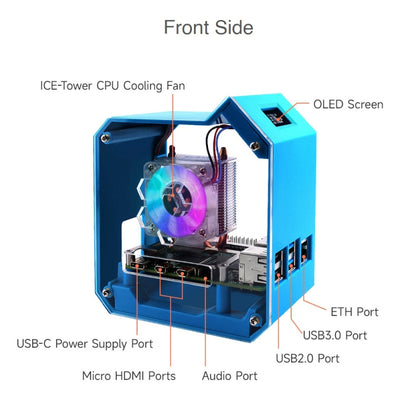 For Raspberry Pi 4B Waveshare Desktop Computer Fan LED Light Mini Tower Set(Blue) - Mini PC Accessories by WAVESHARE | Online Shopping UK | buy2fix