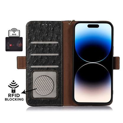 For Samsung Galaxy S23+ 5G Ostrich Pattern Genuine Leather RFID Phone Case(Black) - Galaxy S23+ 5G Cases by buy2fix | Online Shopping UK | buy2fix