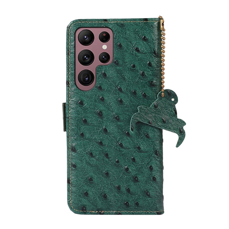 For Samsung Galaxy S22 Ultra 5G Ostrich Pattern Genuine Leather RFID Phone Case(Green) - Galaxy S22 Ultra 5G Cases by buy2fix | Online Shopping UK | buy2fix