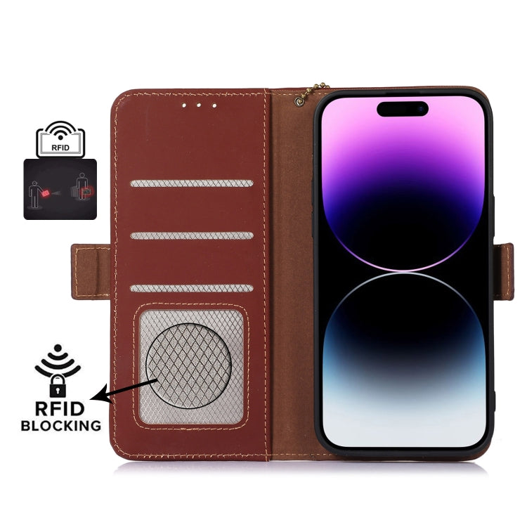 For Google Pixel 7 Genuine Leather Magnetic RFID Leather Phone Case(Coffee) - Google Cases by buy2fix | Online Shopping UK | buy2fix