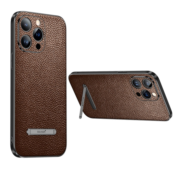 For iPhone 14 Pro SULADA Invisible Bracket Leather Back Cover Phone Case(Brown) - iPhone 14 Pro Cases by SULADA | Online Shopping UK | buy2fix