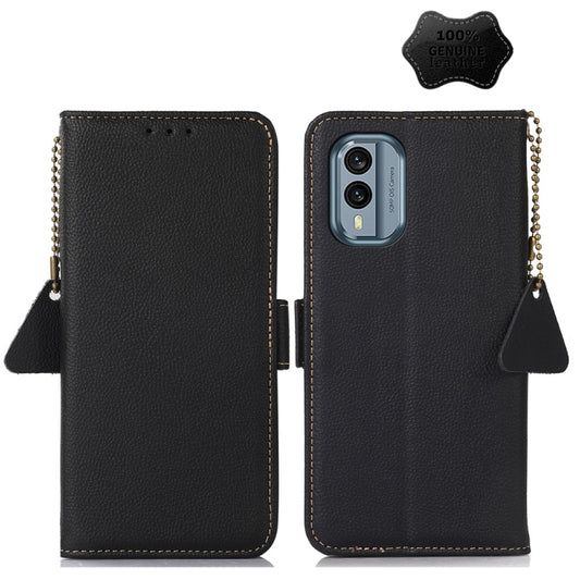 For Nokia X30 5G Side-Magnetic TJ Genuine Leather RFID Phone Case(Black) - Nokia Cases by buy2fix | Online Shopping UK | buy2fix