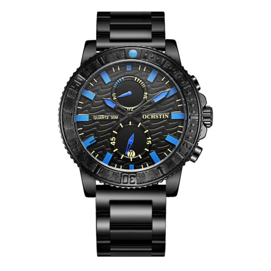 OCHSTIN 7250 Fashion Steel Strap Multifunctional Quartz Men Watch(Black+Blue) - Metal Strap Watches by OCHSTIN | Online Shopping UK | buy2fix