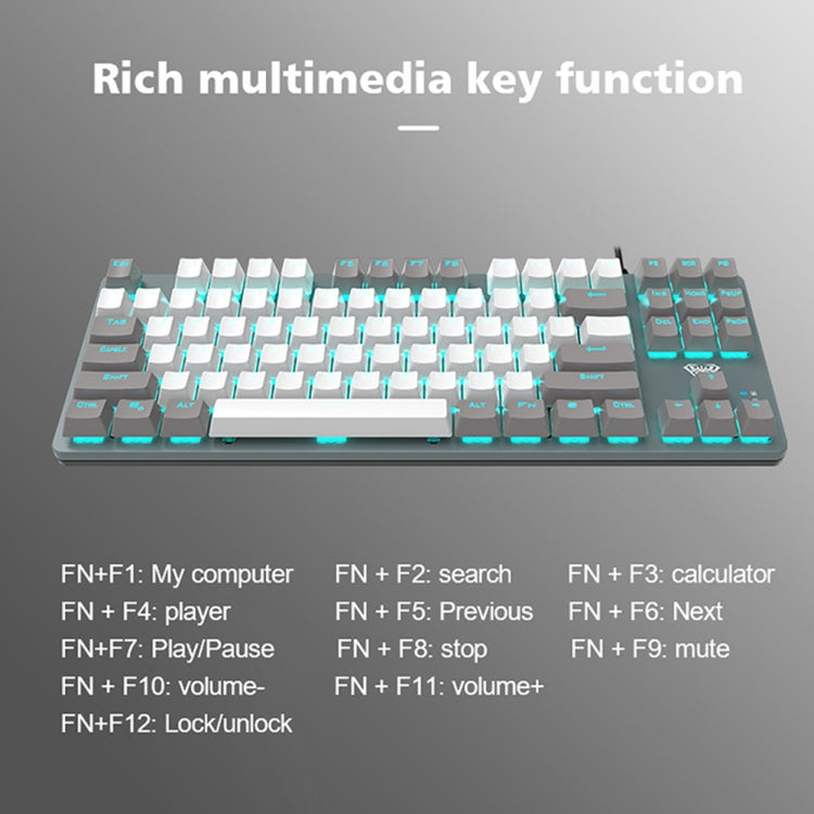 AULA F3287 Wired Color Matching Single Mode 87 Keys Mechanical Keyboard,Green Shaft(White) - Wired Keyboard by AULA | Online Shopping UK | buy2fix
