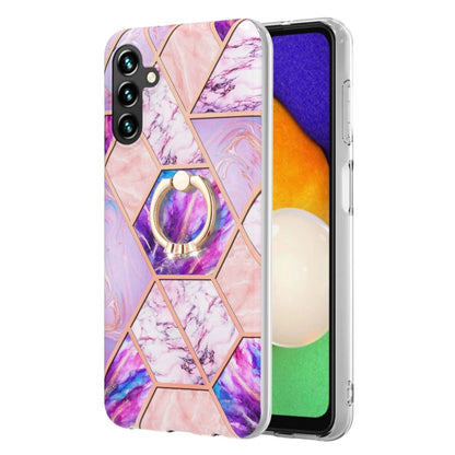 For Samsung Galaxy A14 5G Splicing Marble Flower IMD TPU Phone Case Ring Holder(Light Purple) - Galaxy Phone Cases by buy2fix | Online Shopping UK | buy2fix