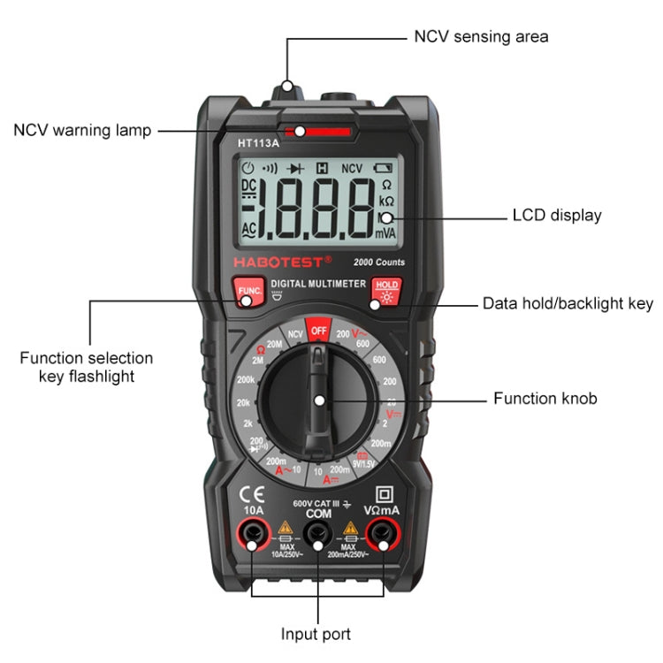 HABOTEST HT113C Automatic Range High-precision Digital Multimeter - Consumer Electronics by buy2fix | Online Shopping UK | buy2fix