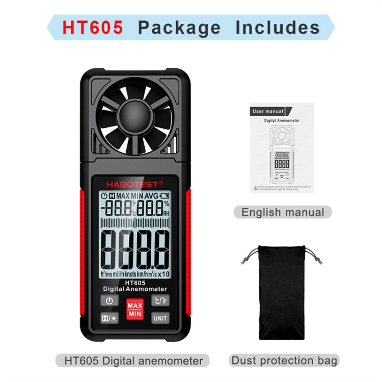 HABOTEST HT605 Portable Intelligent Digital Display Handheld Wind Speed Tester - Consumer Electronics by buy2fix | Online Shopping UK | buy2fix