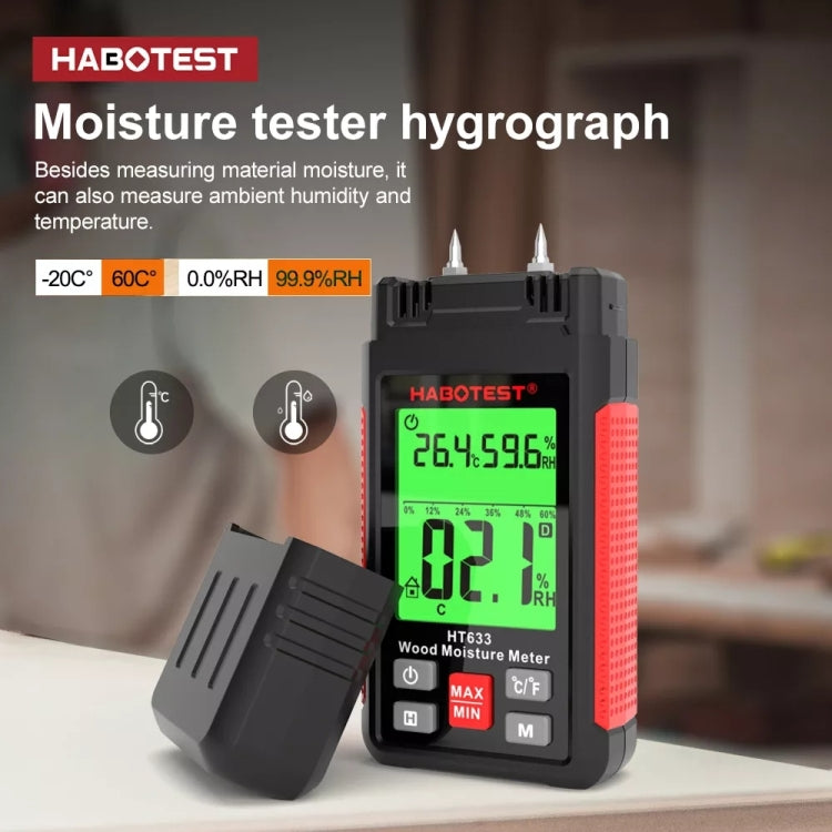 HABOTEST HT633 Portable Multifunctional Digital Display Wood Moisture Detector - Consumer Electronics by buy2fix | Online Shopping UK | buy2fix