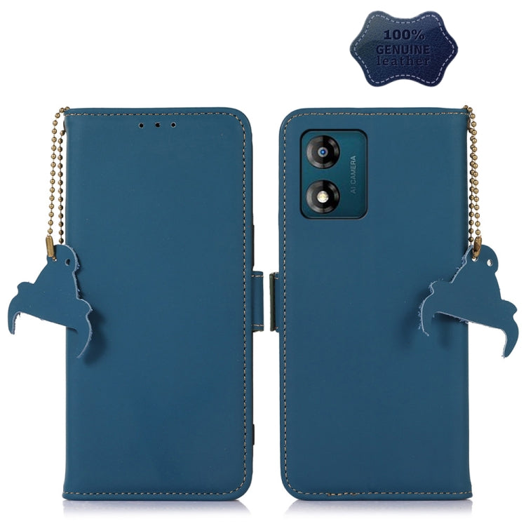 For Motorola Moto G53 5G Genuine Leather Magnetic RFID Leather Phone Case(Blue) - Motorola Cases by buy2fix | Online Shopping UK | buy2fix