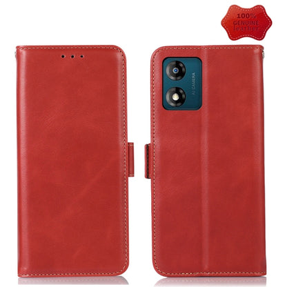 For Motorola Moto E13 4G 2023 Crazy Horse Top Layer Cowhide RFID Leather Phone Case(Red) - Motorola Cases by buy2fix | Online Shopping UK | buy2fix