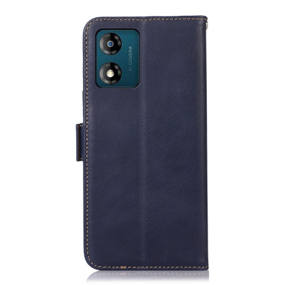 For Motorola Moto E13 4G 2023 Crazy Horse Top Layer Cowhide RFID Leather Phone Case(Blue) - Motorola Cases by buy2fix | Online Shopping UK | buy2fix