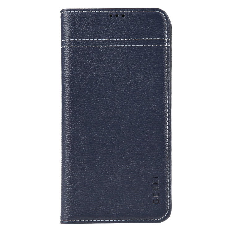 For iPhone 14 Plus GEBEI Top-grain Horizontal Flip Leather Phone Case(Blue) - iPhone 14 Plus Cases by GEBEI | Online Shopping UK | buy2fix