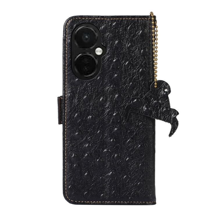 For OnePlus Nord CE 3 Lite Ostrich Pattern Genuine Leather RFID Phone Case(Black) - OnePlus Cases by buy2fix | Online Shopping UK | buy2fix