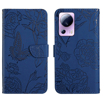 For Xiaomi 13 Lite HT03 Skin Feel Butterfly Embossed Flip Leather Phone Case(Blue) - 13 Lite Cases by buy2fix | Online Shopping UK | buy2fix