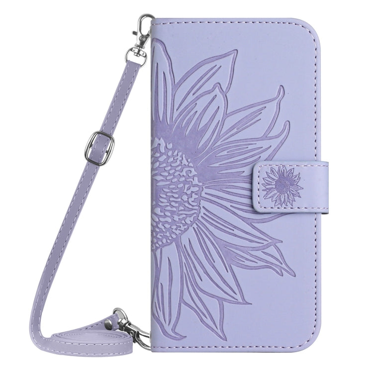 For Samsung Galaxy A24 4G HT04 Skin Feel Sun Flower Embossed Flip Leather Phone Case with Lanyard(Purple) - Galaxy Phone Cases by buy2fix | Online Shopping UK | buy2fix