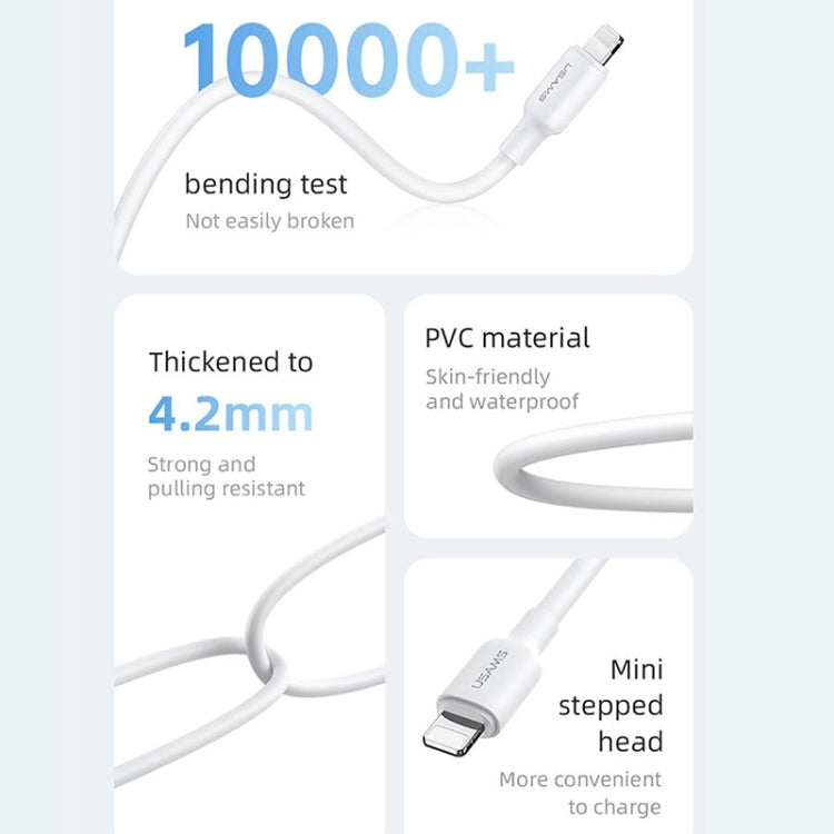 USAMS US-SJ606 U84 2.4A USB to 8 Pin Charging Data Cable, Cable Length:3m(White) - Normal Style Cable by USAMS | Online Shopping UK | buy2fix