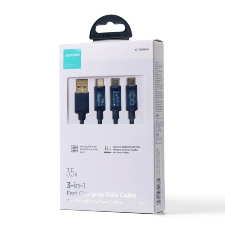 JOYROOM S-1T3015A5 1.2m 3.5A 3 in 1 USB to 8Pin + Type-C + Micro USB Fast Charging Data Cable(Black) - Multifunction Cable by JOYROOM | Online Shopping UK | buy2fix