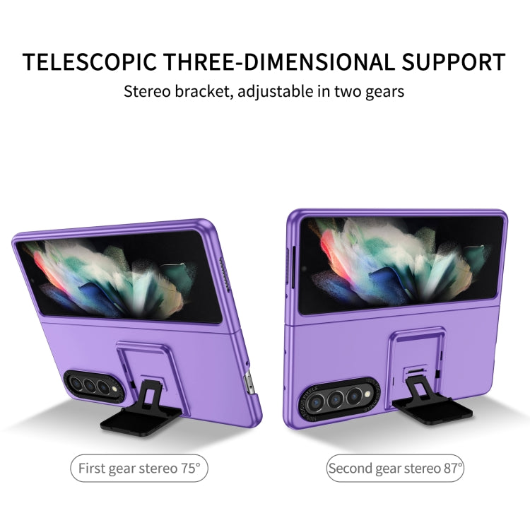 For Samsung Galaxy Z Fold3 5G Three-dimensional Folding Holder PC Phone Case(Purple) - Galaxy Phone Cases by buy2fix | Online Shopping UK | buy2fix