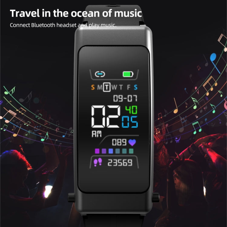 K30 0.96 inch Leather Band Earphone Detachable Life Waterproof Smart Watch Support Bluetooth Call(Black) - Smart Wear by buy2fix | Online Shopping UK | buy2fix