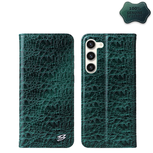 For Samsung Galaxy S23 5G Fierre Shann Crocodile Texture Magnetic Genuine Leather Phone Case(Green) - Galaxy S23 5G Cases by FIERRE SHANN | Online Shopping UK | buy2fix