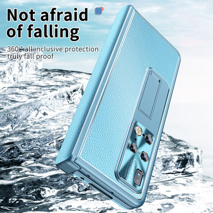 For Huawei Mate X2 Litchi Pattern Magnetic Shell Film Integrated Shockproof Phone Case(Far Peak Blue) - Huawei Cases by buy2fix | Online Shopping UK | buy2fix