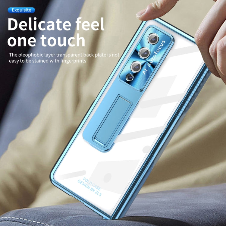 For Samsung Galaxy Z Fold4 5G Magnetic Hinges Plating Phone Case with Holder(Blue) - Galaxy Z Fold4 5G Cases by buy2fix | Online Shopping UK | buy2fix