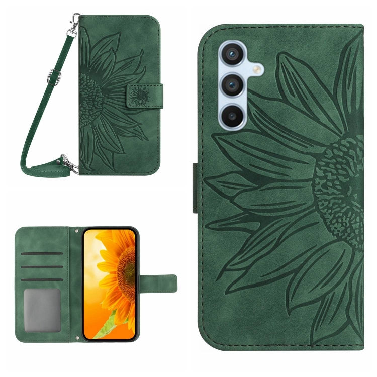 For Samsung Galaxy M14 5G Skin Feel Sun Flower Pattern Flip Leather Phone Case with Lanyard(Green) - Galaxy Phone Cases by buy2fix | Online Shopping UK | buy2fix