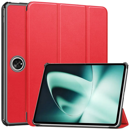 For OnePlus Pad Custer Pure Color 3-Fold Holder Smart Leather Tablet Case(Red) - Others by buy2fix | Online Shopping UK | buy2fix