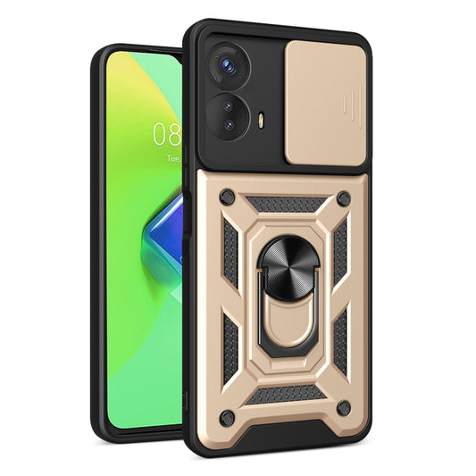 For Motorola Moto G73 5G Sliding Camera Cover Design TPU+PC Phone Case(Gold) - Motorola Cases by buy2fix | Online Shopping UK | buy2fix