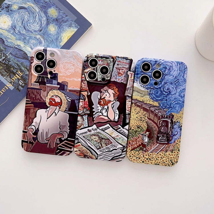 For iPhone 14 Plus Precise Hole Oil Painting Glossy PC Phone Case(Train) - iPhone 14 Plus Cases by buy2fix | Online Shopping UK | buy2fix