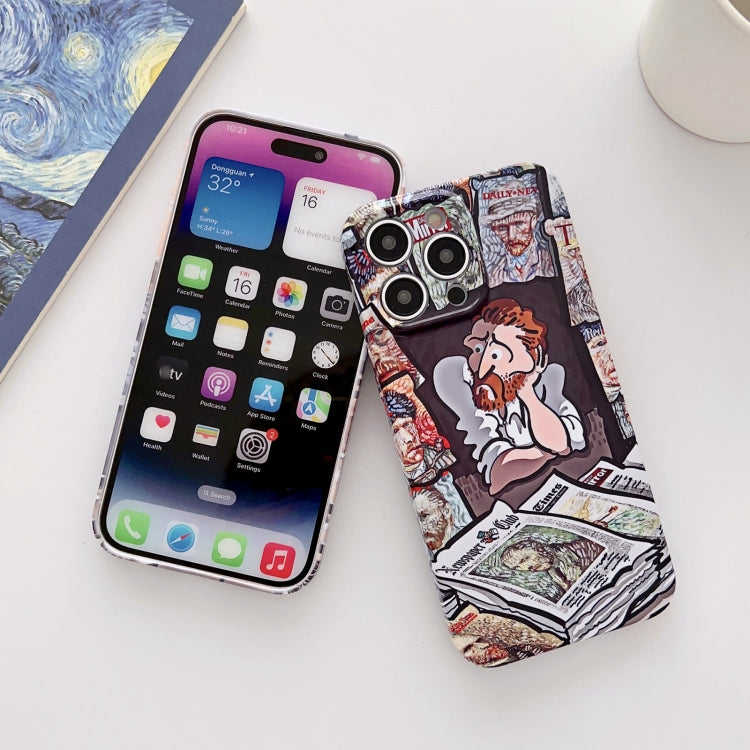 For iPhone 14 Pro Precise Hole Oil Painting Glossy PC Phone Case(Newspaper) - iPhone 14 Pro Cases by buy2fix | Online Shopping UK | buy2fix