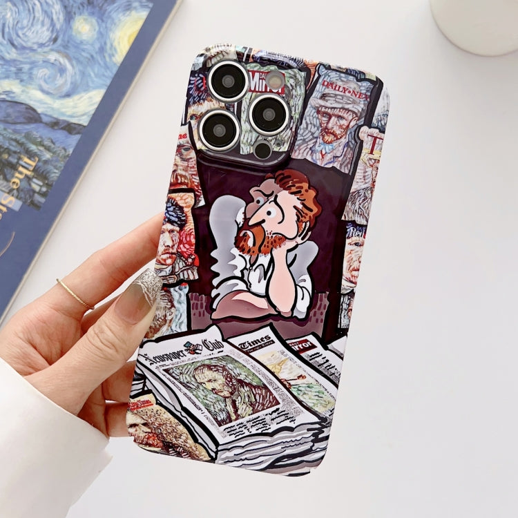 For iPhone 14 Pro Max Precise Hole Oil Painting Glossy PC Phone Case(Newspaper) - iPhone 14 Pro Max Cases by buy2fix | Online Shopping UK | buy2fix