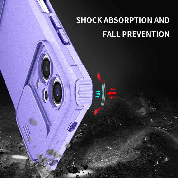 For Xiaomi Redmi Note 12 5G / Poco X5 Stereoscopic Holder Sliding Camshield Phone Case(Purple) - Note 12 Cases by buy2fix | Online Shopping UK | buy2fix