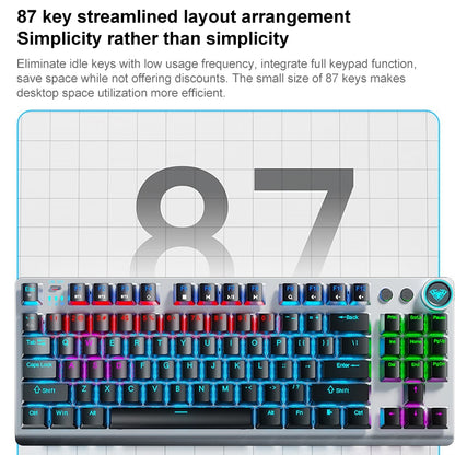 AULA F3001 Backlit 87 Keys Wired/Wireless/Bluetooth Three Model Mechanical Gaming Keyboard(Silver White Green Shaft) -  by AULA | Online Shopping UK | buy2fix