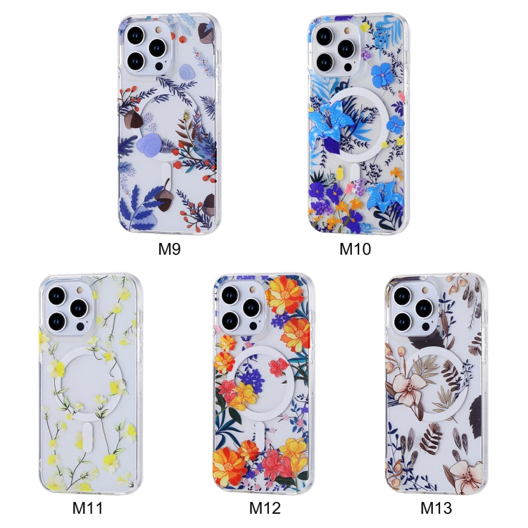 For iPhone 14 Pro Max Transparent Double Sided Magsafe Phone Case(Sky Blue Flower) - iPhone 14 Pro Max Cases by buy2fix | Online Shopping UK | buy2fix