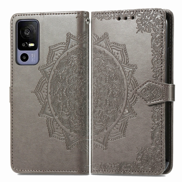 For TCL 40R Mandala Flower Embossed Leather Phone Case(Grey) - More Brand by buy2fix | Online Shopping UK | buy2fix