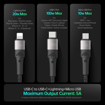 DUZZONA A4 5A USB-C / Type-C to USB-C / Type-C + 8 Pin + Micro USB Fast Charging Data Cable, Cable Length: 1.3m - Multifunction Cable by DUZZONA | Online Shopping UK | buy2fix