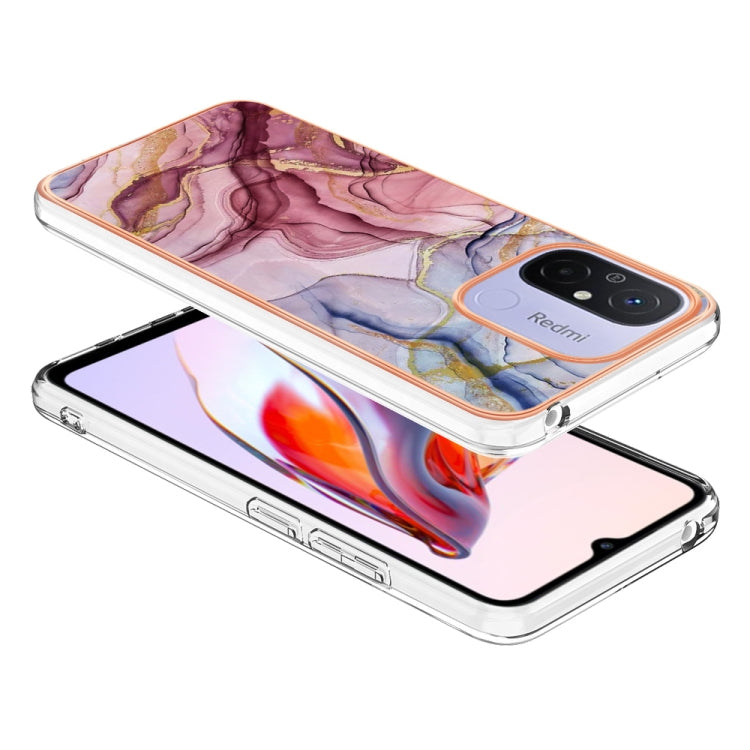For Xiaomi Redmi 12C/11A 4G Global Electroplating Marble Dual-side IMD Phone Case(Rose Red 014) - Xiaomi Cases by buy2fix | Online Shopping UK | buy2fix