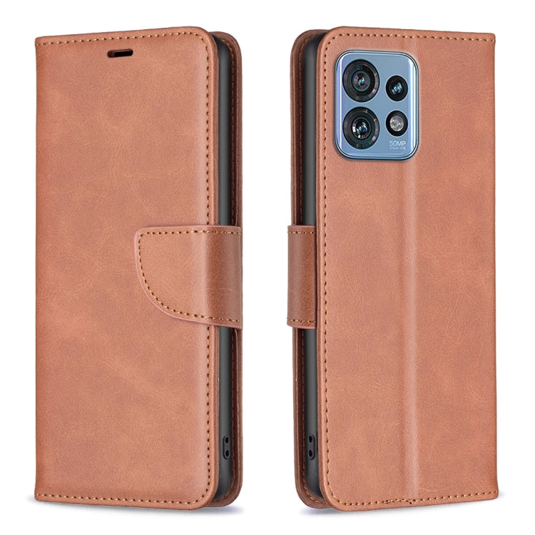 For Motorola Edge 40 Pro 5G / Moto X40 / X40 Pro Lambskin Texture Pure Color Flip Leather Phone Case(Brown) - Motorola Cases by buy2fix | Online Shopping UK | buy2fix