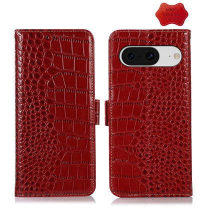 For Google Pixel 8 Crocodile Top Layer Cowhide Leather Phone Case(Red) - Google Cases by buy2fix | Online Shopping UK | buy2fix