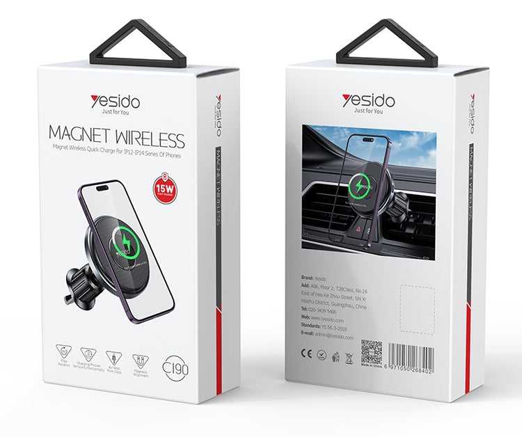 Yesido C190 15W Magsafe Magnetic Car Air Vent Wireless Charger(Black) -  by Yesido | Online Shopping UK | buy2fix