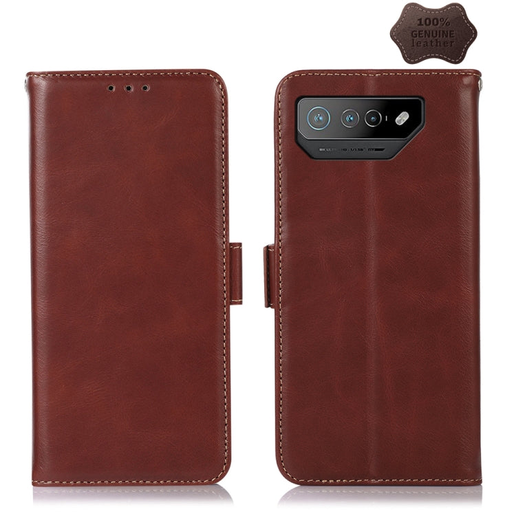 For Asus ROG Phone 7 Crazy Horse Top Layer Cowhide Leather Phone Case(Brown) - ASUS Cases by buy2fix | Online Shopping UK | buy2fix