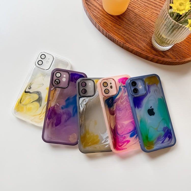 For iPhone 12 Oil Painting Electroplating TPU Phone Case(Blue) - iPhone 12 / 12 Pro Cases by buy2fix | Online Shopping UK | buy2fix