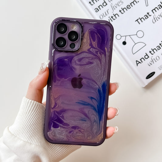 For iPhone 12 Pro Oil Painting Electroplating TPU Phone Case(Purple) - iPhone 12 / 12 Pro Cases by buy2fix | Online Shopping UK | buy2fix